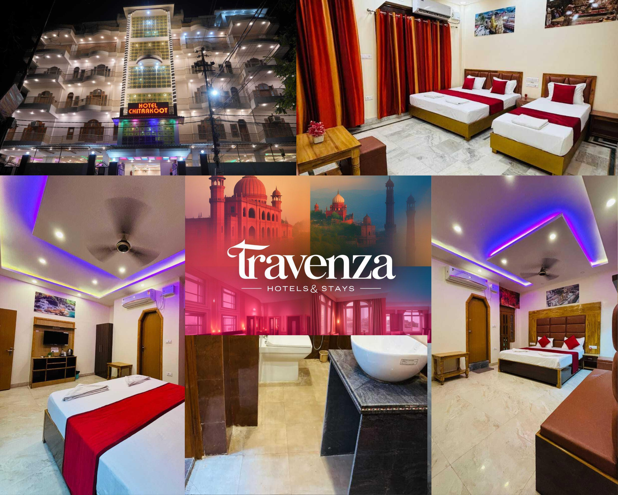 Happy travelers at hotel